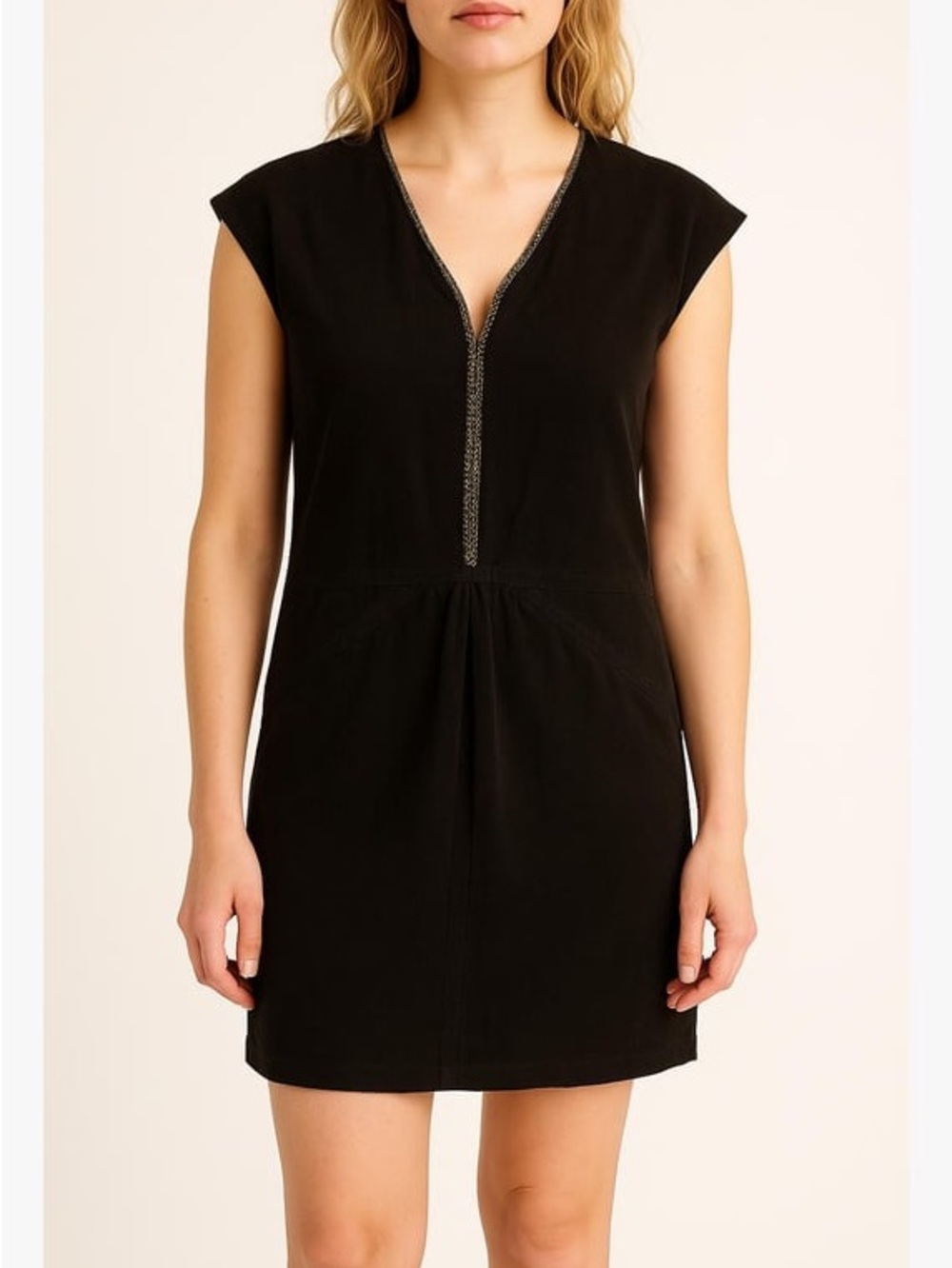 Comptoir Des Cotonniers Black V-Neck Mini Dress with chain Trim